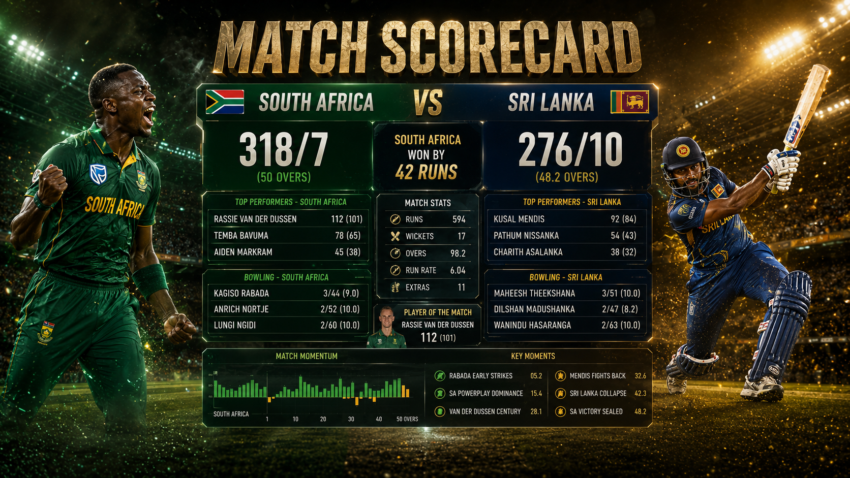 South Africa National Cricket Team Vs Sri Lanka National Cricket Team Match Scorecard