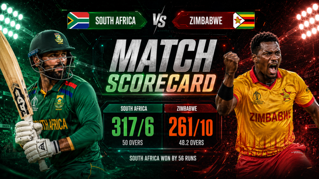 South Africa National Cricket Team Vs Zimbabwe National Cricket Team Match Scorecard